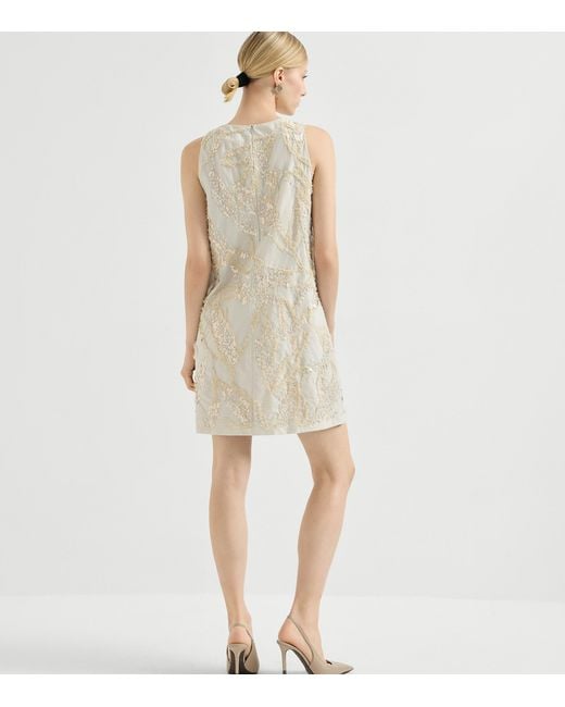 Brunello Cucinelli Natural Cotton-Blend Embroidered Mini Dress