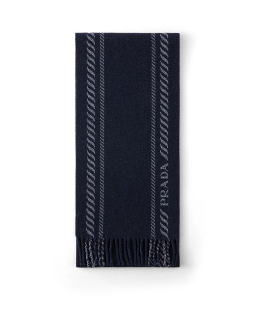 Prada Blue Wool-Cashmere Jacquard Scarf for men
