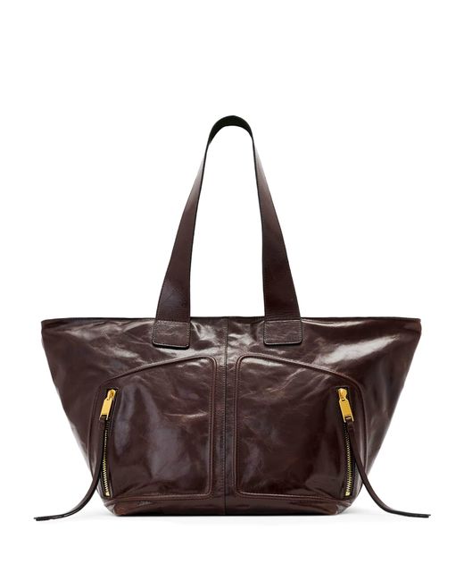 AllSaints Brown Buffalo Leather Jean Rey Tote Bag