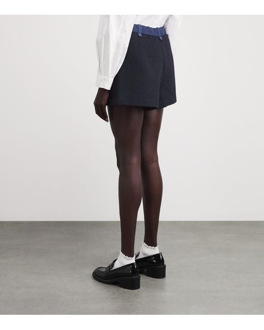 Maje Blue Tweed Denim-Trim Shorts