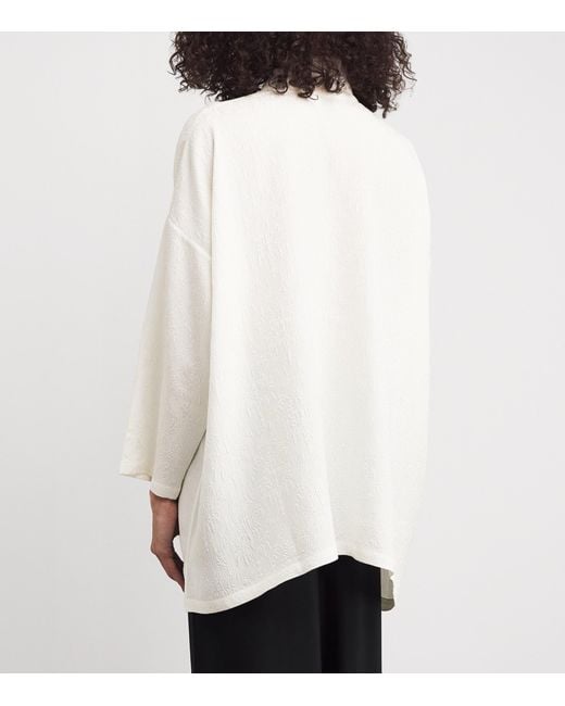 Eskandar White Silk Stand-Collar Wide Shirt
