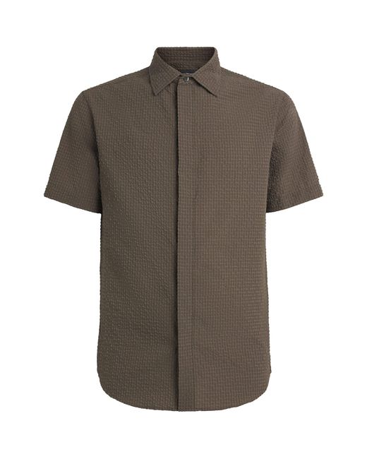 Emporio Armani Gray Seersucker Short-Sleeve Shirt for men