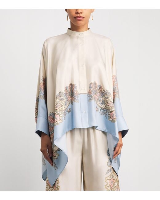 LaDoubleJ Blue Silk Printed Foulard Blouse