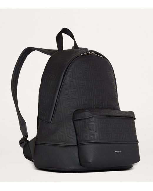 Balmain Black Leather Pb Monogram Backpack for men