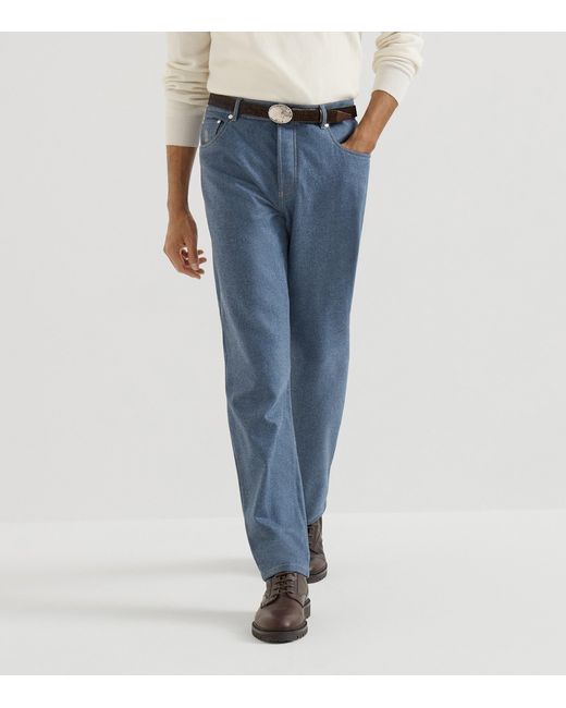 Brunello Cucinelli Blue Virgin Wool Slim Trousers for men
