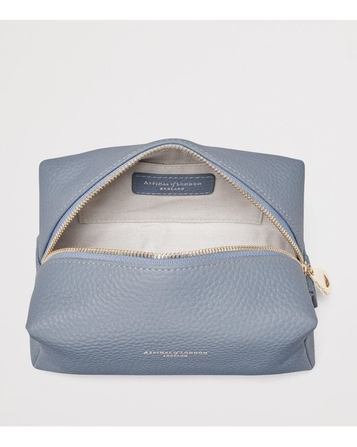 Aspinal Blue Medium Grained Leather Cosmetics Case