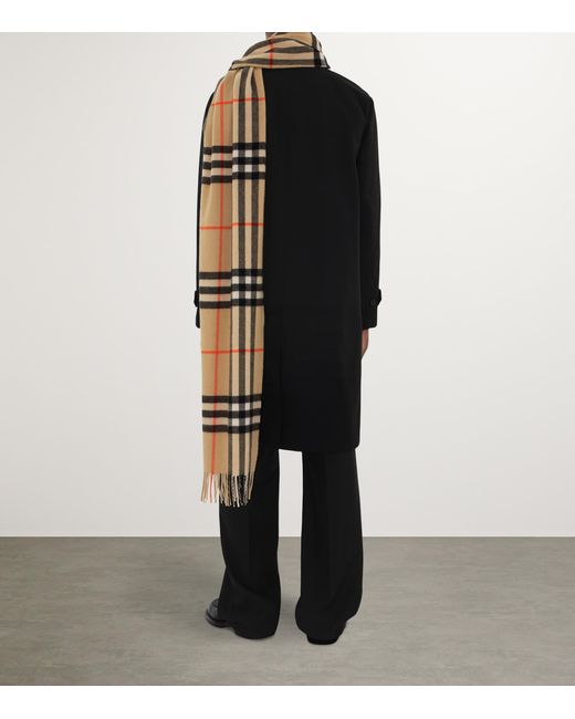 Burberry Natural Wide Cashmere Check Scarf
