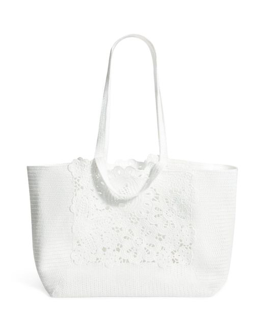 Sandro White Crochet Tote Bag