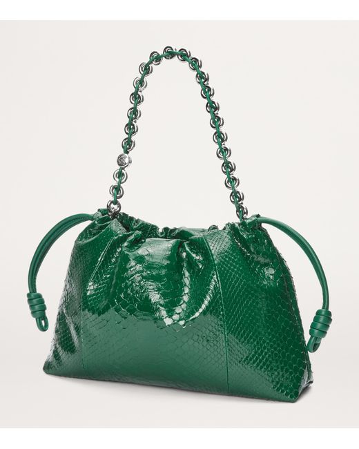 Loewe Green Large Patent Python Flamenco Purse