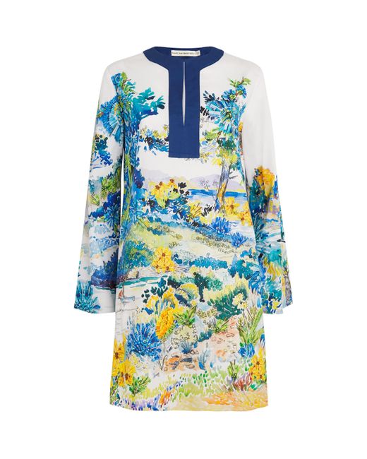 Mary Katrantzou Blue Printed Elsa Mini Kaftan