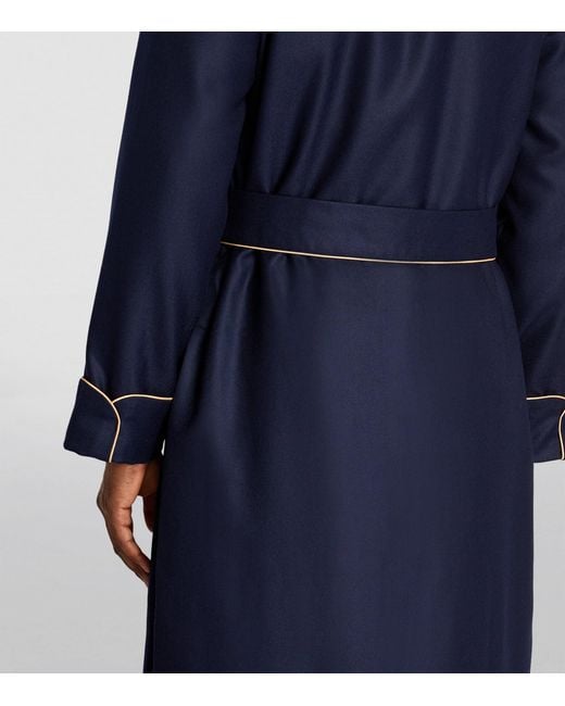 Derek Rose Blue Cashmere-Silk Piped Robe for men