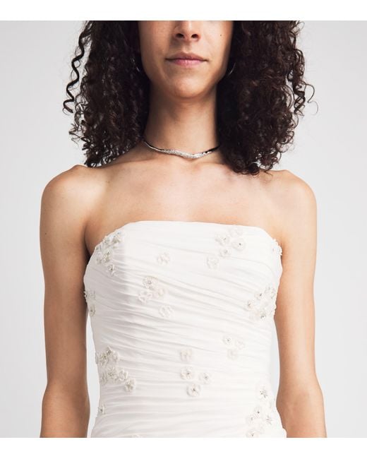 Sandra Mansour White Embellished Strapless Gown
