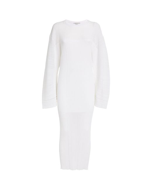 Stella McCartney White Knitted Plissé Midi Dress