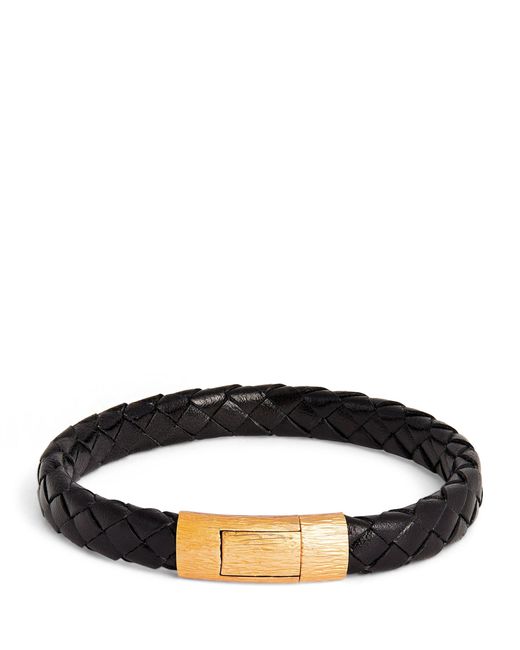 Tateossian Black Gold-plated Leather Braided Bracelet for men