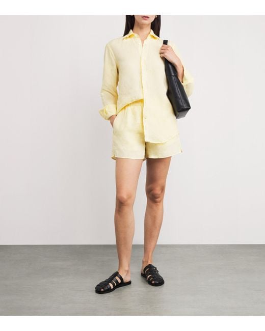 With Nothing Underneath Yellow Linen The Boyfriend Shirt