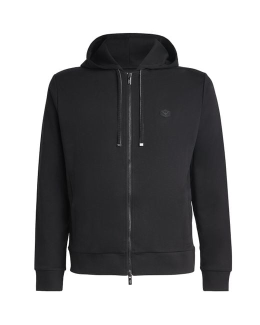 Emporio Armani Black Ponte-Di-Roma Knit Zip-Up Hoodie for men