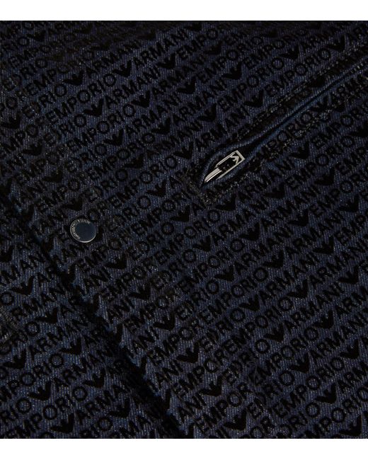 Emporio Armani Blue Velvet-monogram Denim Jacket for men