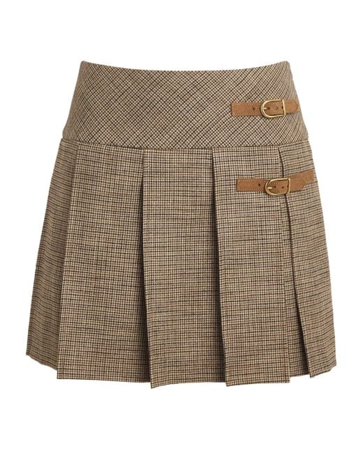 Sandro Natural Houndstooth Pleated Mini Skirt