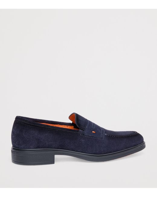 Santoni Blue Suede Easy Penny Loafers for men