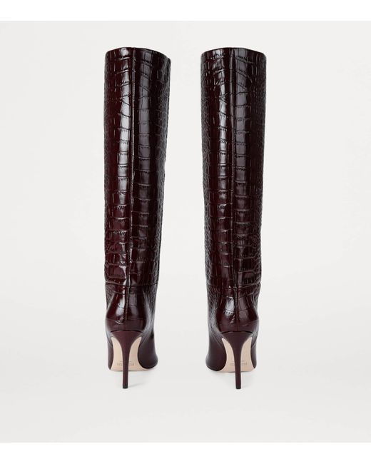 Paris Texas Brown Croc-Embossed Leather Knee-High Boots 85