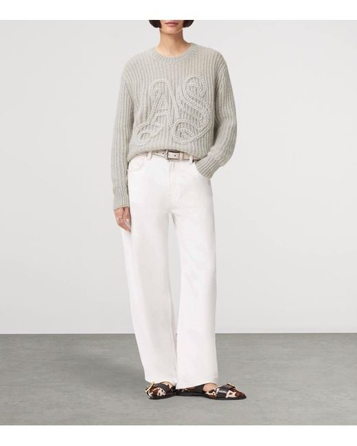 AllSaints White Wool-Blend Chain Sweater