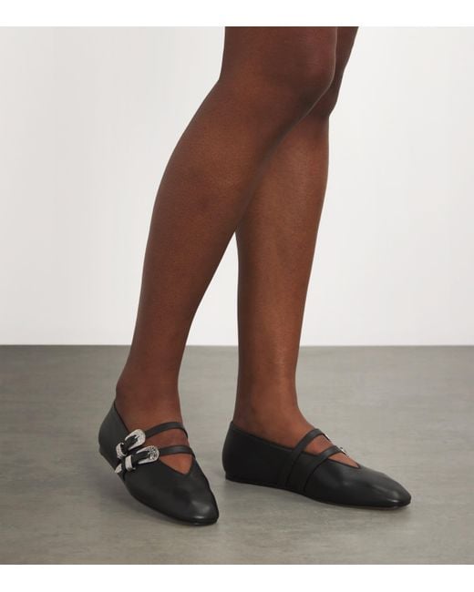 Le Monde Beryl Black Leather Buckle Claudia Ballet Flats