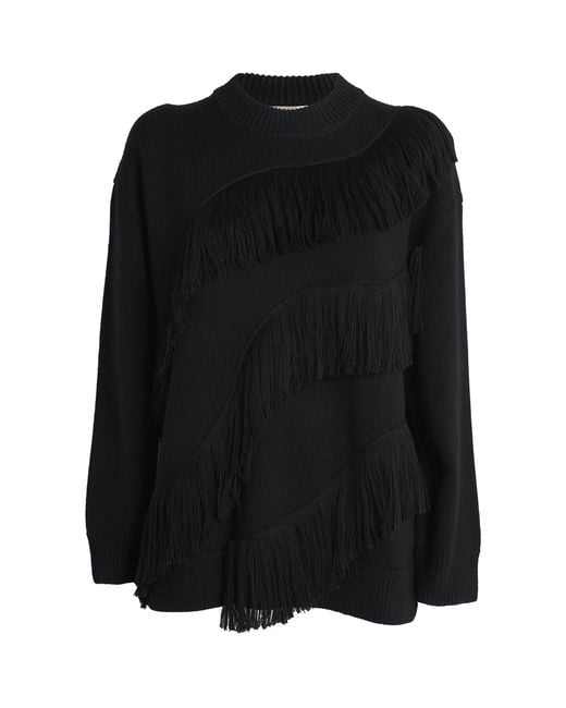 Ulla Johnson Black Wool Fringe-Detail Ina Sweater