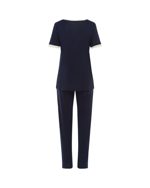 Hanro Blue Cotton-modal Laura Pyjama Set