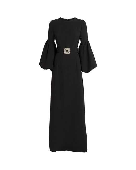Andrew Gn Black Belted Balloon-sleeve Gown