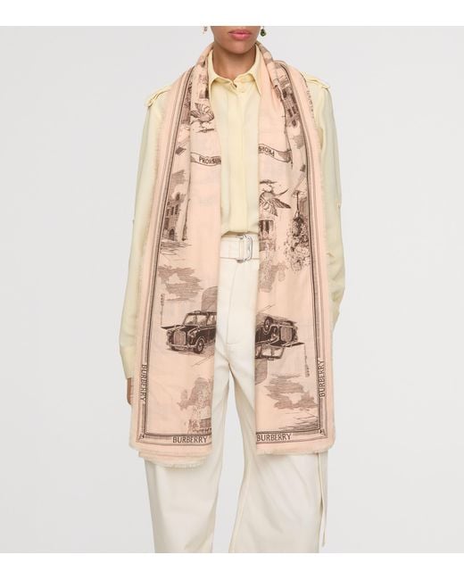 Burberry Pink Wool-Silk London Landmarks Scarf