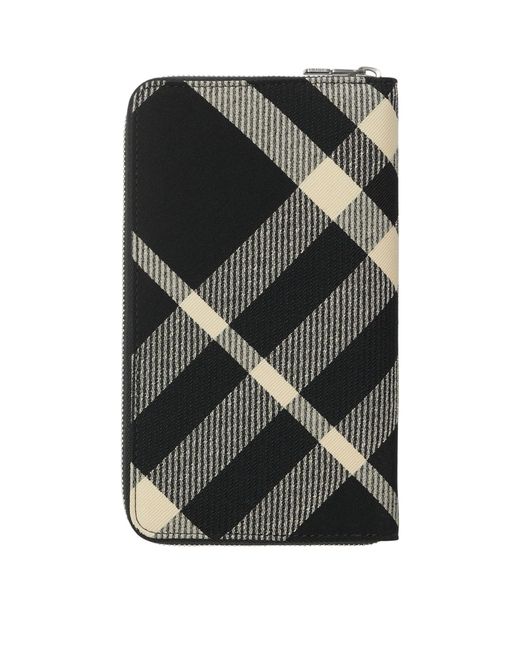Burberry Gray Large Check Zip Wallet for men