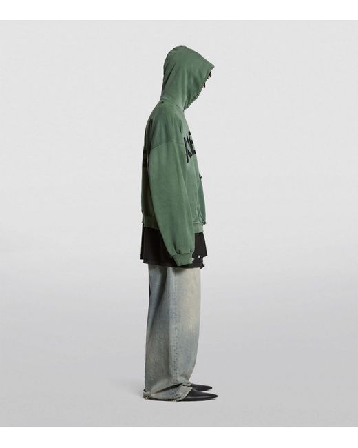 Balenciaga Green Distressed Logo Hoodie for men