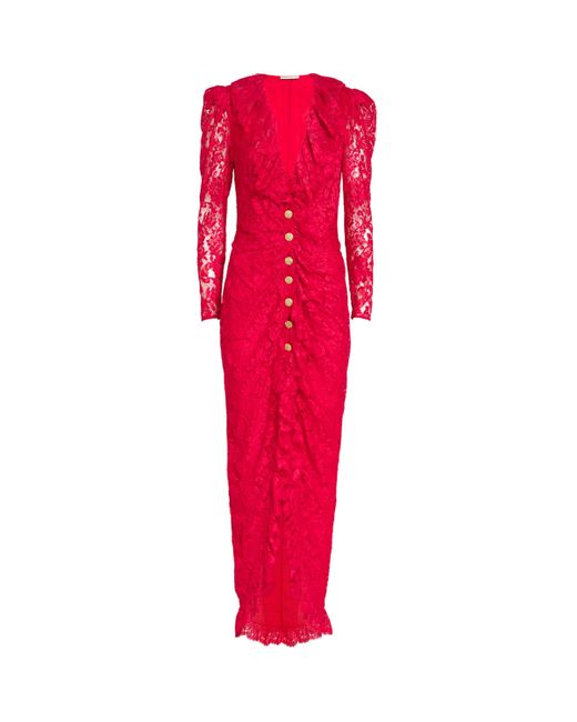 Alessandra Rich Red Lace Ruffle Maxi Dress