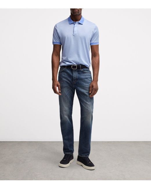 Boss Blue Cotton-Silk Polo Shirt for men