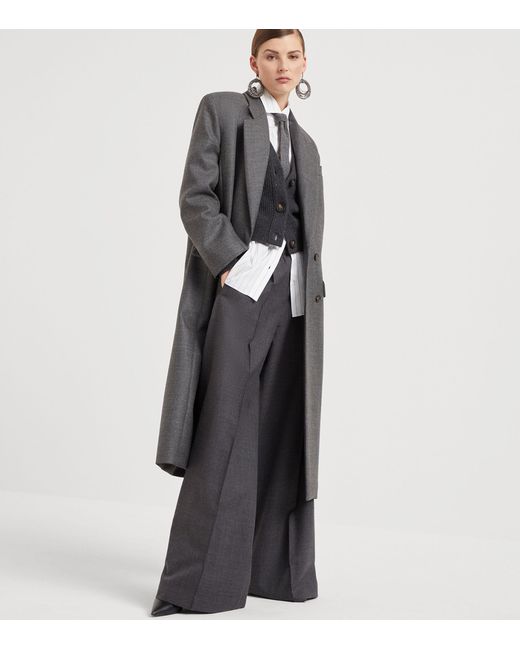 Brunello Cucinelli Gray Virgin Wool Elasticated Waistband Tailored Trousers
