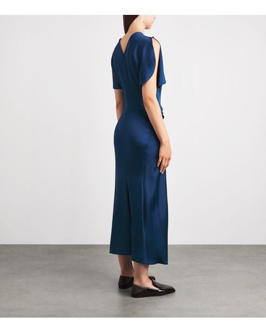 Victoria Beckham Blue Satin Bela Midi Dress
