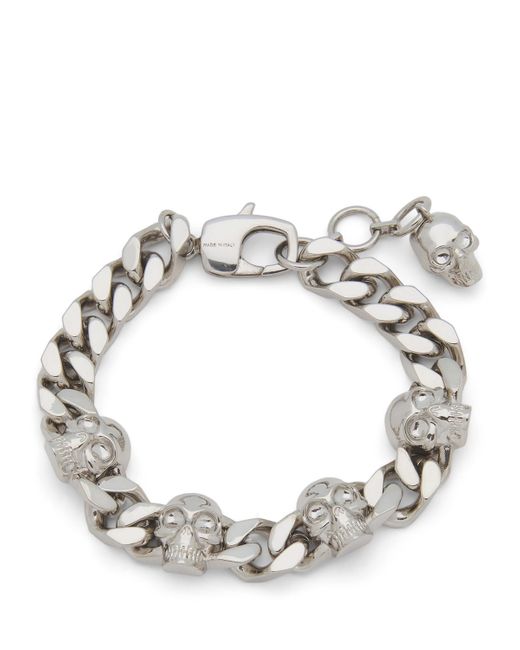 McQueen Metallic Palladium-Plated Skull Chain Bracelet for men