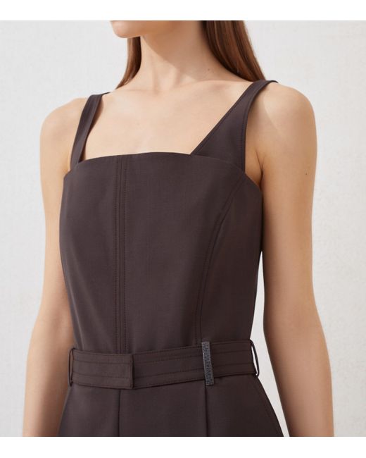 Brunello Cucinelli Purple Virgin Wool-Blend Belted Jumpsuit