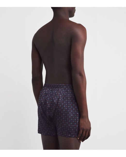 Derek Rose Blue Silk Geo Print Traditional Boxer Shorts for men