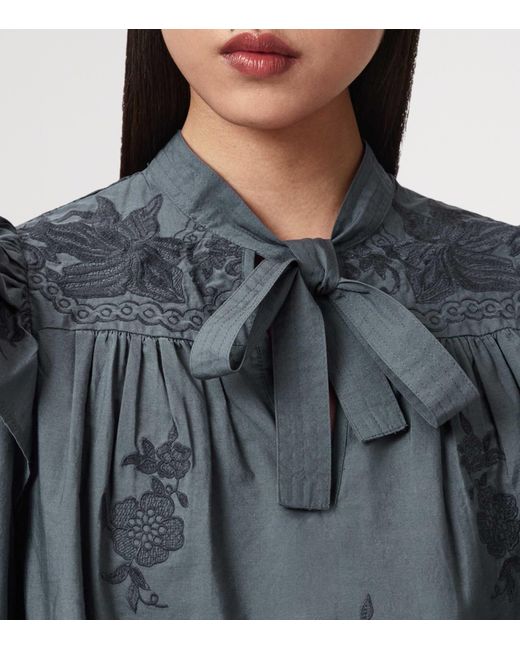 AllSaints Blue Cotton Nisa Embroidered Blouse