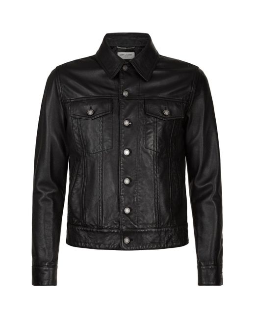 Saint Laurent Black Leather Jacket With Adjustable Waist for men