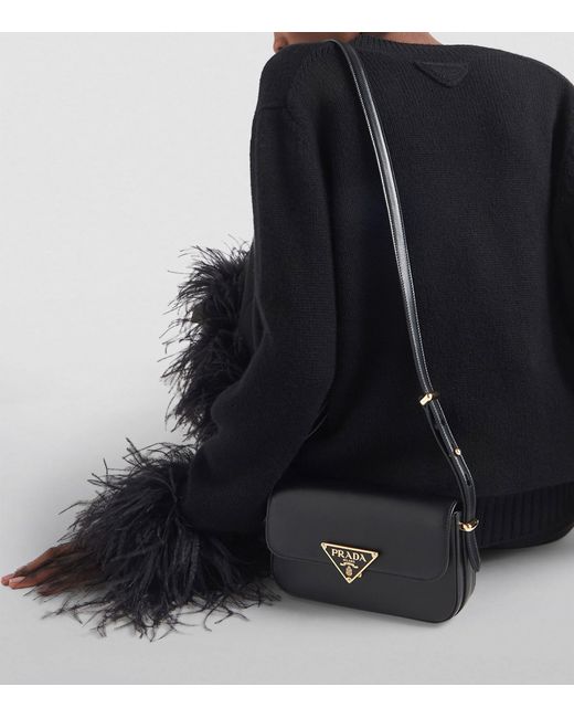 Prada Black Leather Emblème Shoulder Bag