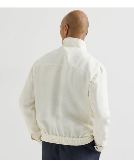 Brunello Cucinelli White Silk-Linen-Wool Bomber Jacket for men