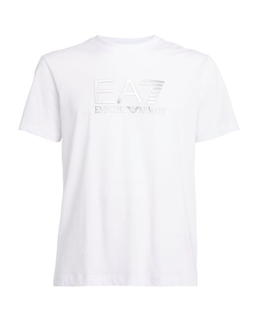 EA7 White Cotton Logo Print T-shirt for men