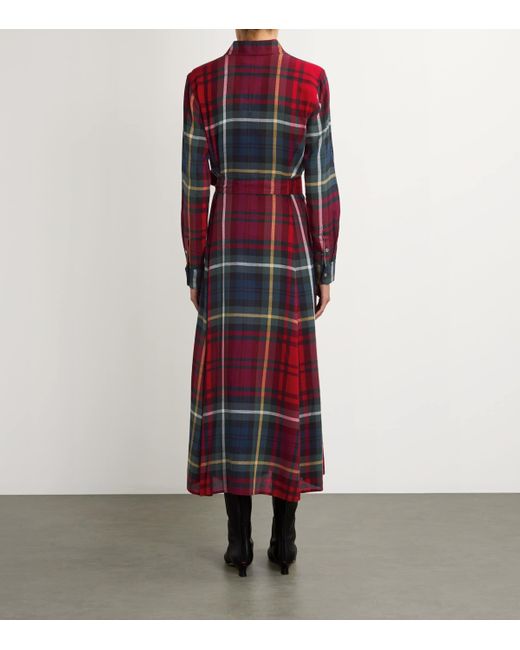 Polo Ralph Lauren Red Cotton-Blend Check Midi Dress