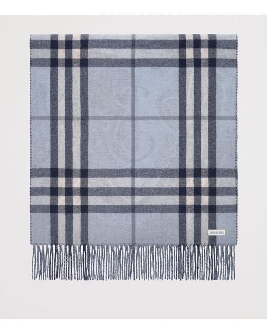 Burberry Blue Cashmere Reversible Etched Knight Scarf