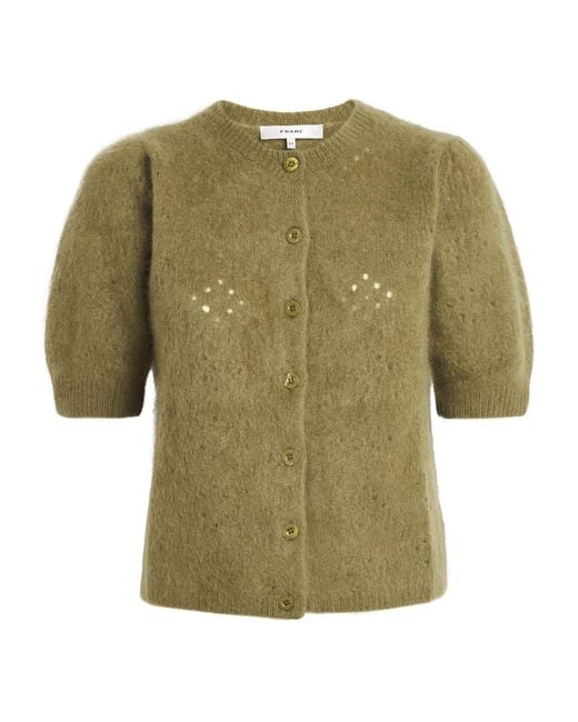FRAME Green Cashmere Short-Sleeve Cardigan