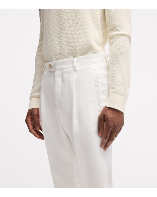 Boss White Linen Tailored Trousers for men