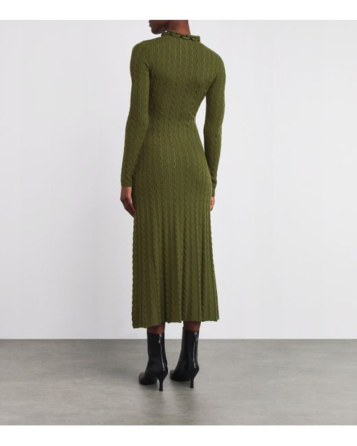 Rabanne Green Wool-Blend Embellished Midi Dress