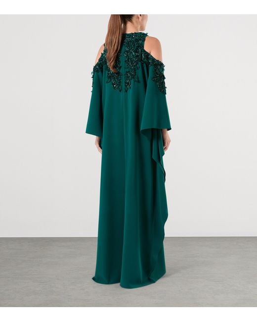 Marina Rinaldi Green X Tony Ward Embellished Cold-Shoulder Maxi Dress